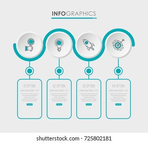 Modern Info-graphic Template for Business diagram with 4 steps design, icons 4 options, Process chart, labels, Green blue color, Creative vector info-graphic element.