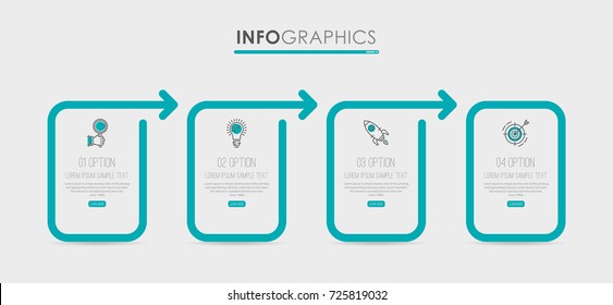 Modern Info-graphic Template for Business diagram with 4 steps design, icons 4 options, Process chart, labels, Green blue color, Creative vector info-graphic element.