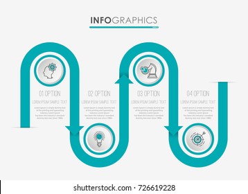 Modern Info-graphic Template for Business diagram with 4 steps design, icons 4 options, Process chart, labels, Green blue color, Creative vector info-graphic element.