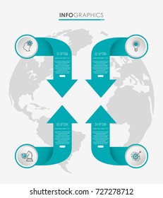 Modern Info-graphic Template for Business diagram with 4 steps design, icons 4 options, Process chart, labels, Green blue color, Creative vector info-graphic element.