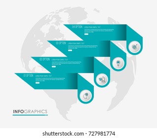 Modern Info-graphic Template for Business diagram with 4 steps design, icons 4 options, Process chart, labels, Green blue color, Creative vector info-graphic element.