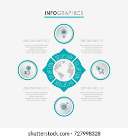 Modern Info-graphic Template for Business diagram with 4 steps design, icons 4 options, Process chart, labels, Green blue color, Creative vector info-graphic element.