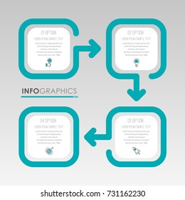 Modern Info-graphic Template for Business diagram with 4 steps design, icons 4 options, Process chart, labels, Green blue color, Creative vector info-graphic element.