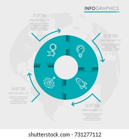 Modern Info-graphic Template for Business diagram with 4 steps design, icons 4 options, Process chart, labels, Green blue color, Creative vector info-graphic element.