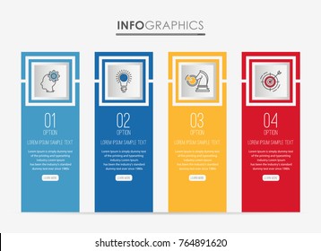 Modern Info-graphic Template for Business diagram with 4 steps design, Multi-Color design, icons 4 options, Process chart, labels, Creative vector info-graphic element.