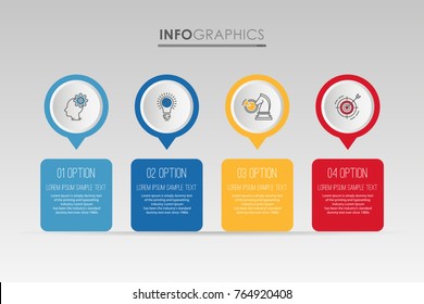 Modern Info-graphic Template for Business diagram with 4 steps design, Multi-Color design, icons 4 options, Process chart, labels, Creative vector info-graphic element.