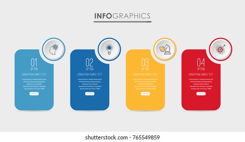 Modern Info-graphic Template for Business diagram with 4 steps design, Multi-Color design, icons 4 options, Process chart, labels, Creative vector info-graphic element.