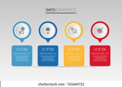 Modern Info-graphic Template for Business diagram with 4 steps design, Multi-Color design, icons 4 options, Process chart, labels, Creative vector info-graphic element.