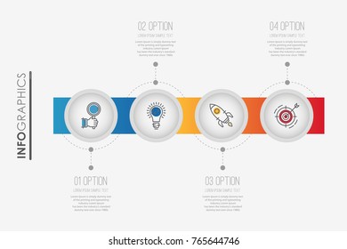 Modern Info-graphic Template for Business diagram with 4 steps design, Multi-Color design, icons 4 options, Process chart, labels, Creative vector info-graphic element.