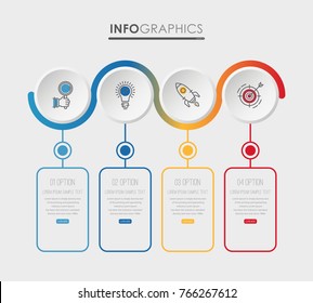 Modern Info-graphic Template for Business diagram with 4 steps design, Multi-Color design, icons 4 options, Process chart, labels, Creative vector info-graphic element.