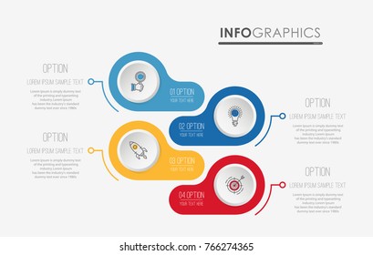 Modern Info-graphic Template for Business diagram with 4 steps design, Multi-Color design, icons 4 options, Process chart, labels, Creative vector info-graphic element.
