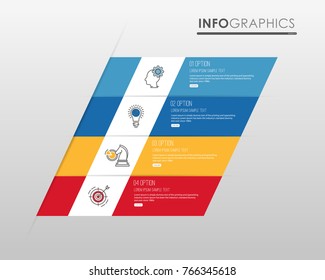 Modern Info-graphic Template for Business diagram with 4 steps design, Multi-Color design, icons 4 options, Process chart, labels, Creative vector info-graphic element.