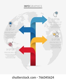 Modern Info-graphic Template for Business diagram with 4 steps design, Multi-Color design, icons 4 options, Process chart, labels, Creative vector info-graphic element.