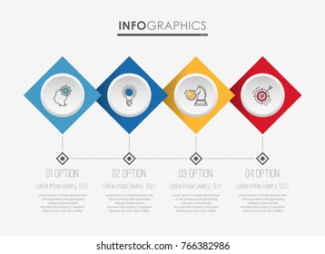 Modern Info-graphic Template for Business diagram with 4 steps design, Multi-Color design, icons 4 options, Process chart, labels, Creative vector info-graphic element.