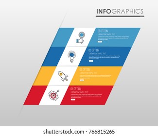 Modern Info-graphic Template for Business diagram with 4 steps design, Multi-Color design, icons 4 options, Process chart, labels, Creative vector info-graphic element.