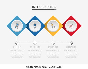 Modern Info-graphic Template for Business diagram with 4 steps design, Multi-Color design, icons 4 options, Process chart, labels, Creative vector info-graphic element.