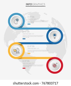 Modern Info-graphic Template for Business diagram with 4 steps design, Multi-Color design, icons 4 options, Process chart, labels, Creative vector info-graphic element.