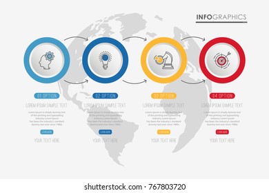 Modern Info-graphic Template for Business diagram with 4 steps design, Multi-Color design, icons 4 options, Process chart, labels, Creative vector info-graphic element.