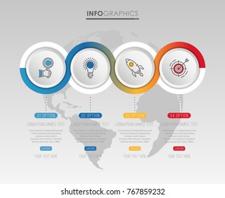 Modern Info-graphic Template for Business diagram with 4 steps design, Multi-Color design, icons 4 options, Process chart, labels, Creative vector info-graphic element.