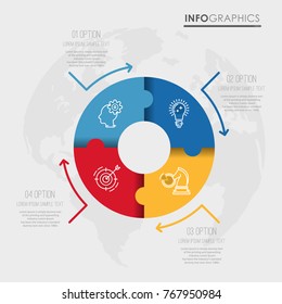 Modern Info-graphic Template for Business diagram with 4 steps design, Multi-Color design, icons 4 options, Process chart, labels, Creative vector info-graphic element.