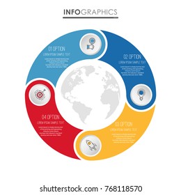 Modern Info-graphic Template for Business diagram with 4 steps design, Multi-Color design, icons 4 options, Process chart, labels, Creative vector info-graphic element.