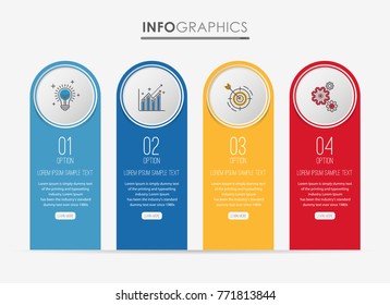 Modern Info-graphic Template for Business diagram with 4 steps design, Multi-Color design, icons 4 options, Process chart, labels, Creative vector info-graphic element.