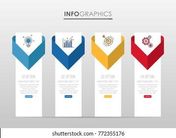 Modern Info-graphic Template for Business diagram with 4 steps design, Multi-Color design, icons 4 options, Process chart, labels, Creative vector info-graphic element.