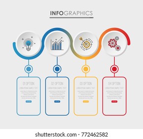 Modern Info-graphic Template for Business diagram with 4 steps design, Multi-Color design, icons 4 options, Process chart, labels, Creative vector info-graphic element.