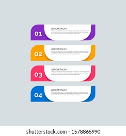 Modern Info-graphic Template For Business With Four Steps Multi-Color Design. Set Of 4 Simple Elements For Info Graphics, Flow Charts, Presentations, Web Sites, Banners, Printed Materials. Flat Style.