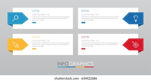 Plantilla Info-gráfica moderna para empresas con cuatro pasos de diseño multicolor, diseño de etiquetas, elemento info-gráfico vectorial, ilustración vectorial plana EPS 10.