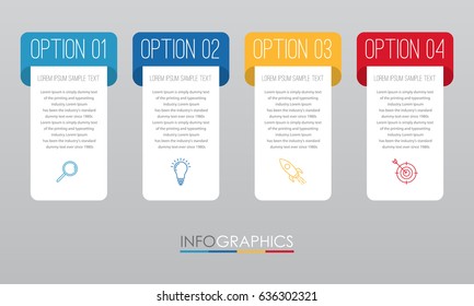 Plantilla Info-gráfica moderna para empresas con cuatro pasos de diseño multicolor, diseño de etiquetas, elemento info-gráfico vectorial, ilustración vectorial plana EPS 10.