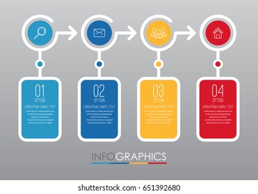 Modern Info-graphic Template for Business with four steps multi-Color design, labels design, Vector info-graphic element, Flat style vector illustration EPS 10.