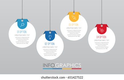 Plantilla infográfica moderna para empresas con cuatro pasos de diseño multicolor, diseño de etiquetas, elemento info-gráfico vectorial, ilustración vectorial plana EPS 10.