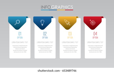 Plantilla Info-gráfica moderna para empresas con cuatro pasos de diseño multicolor, diseño de etiquetas, elemento info-gráfico vectorial, ilustración vectorial plana EPS 10.