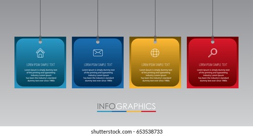Modern Info-graphic Template for Business with four steps multi-Color design, labels design, Vector info-graphic element, Flat style vector illustration EPS 10.