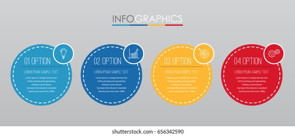 Modern Info-graphic Template for Business with four steps multi-Color design, labels design, Vector info-graphic element, Flat style vector illustration EPS 10.
