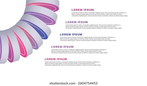 Modern infographic template for business presentations: step-by-step process with numbers, text blocks, and graphic elements for easy demonstration of a plan, strategy, or report.