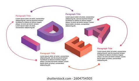 Modern infographic template for business presentations: step-by-step process with numbers, text blocks, and graphic elements for easy demonstration of a plan, strategy, or report.