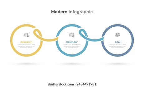 Modern infographic template. Business process with marketing icons and 3 options or steps. Vector illustration. Ideal for business reports, presentations.