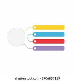 Plantilla infográfica moderna con un círculo central y cuatro barras Horizontales de colores. Ideal para presentaciones, visualización de datos, pasos, opciones o procesos. Aspecto limpio y profesional.