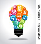 Modern infographic template. Colorful social media icons form the shape of the light bulb. File is saved in AI10 EPS version. This illustration contains a transparency.  