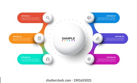 Modern infographic template. Creative circle elements design with marketing icons. Business concept with 6 options, steps, parts.