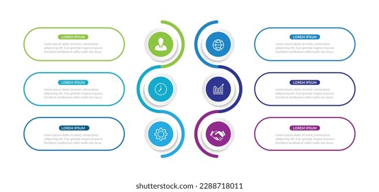 Plantilla infográfica moderna. Diseño de elementos de círculo creativo con iconos de marketing. Concepto de negocio con 6 opciones, pasos, secciones.