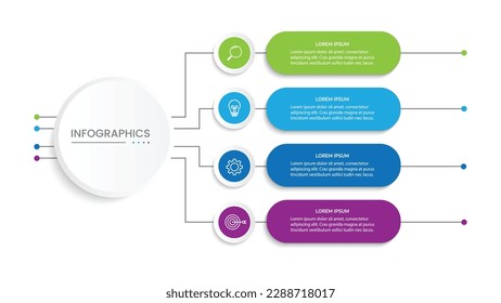 Plantilla infográfica moderna. Diseño de elementos de círculo creativo con iconos de marketing. Concepto de negocio con 4 opciones, pasos, secciones.