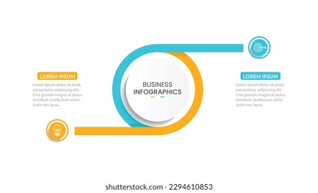 Plantilla infográfica moderna. Diseño de elementos de círculo creativo con iconos de marketing. Concepto de negocio con 2 opciones, pasos, secciones.