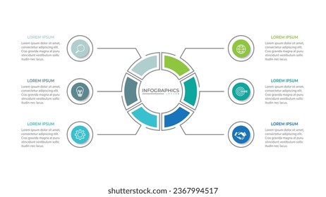 Modern infographic template. Creative circle element design with marketing icons. Business concept with 6 options, steps, sections