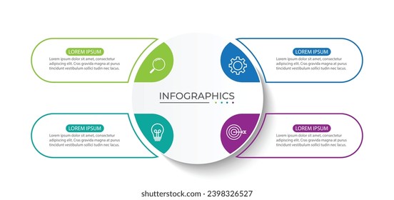 Plantilla infográfica moderna. Diseño de elementos de círculo creativo con iconos de marketing. Concepto de negocio con 4 opciones,