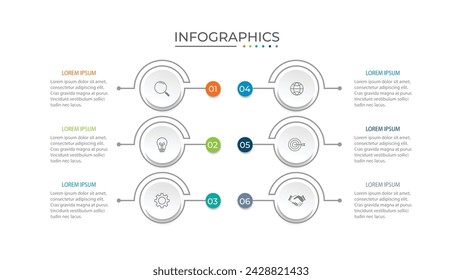 Modern infographic template. Creative circle element design with marketing icons. Business concept with 6 options, steps, sections.