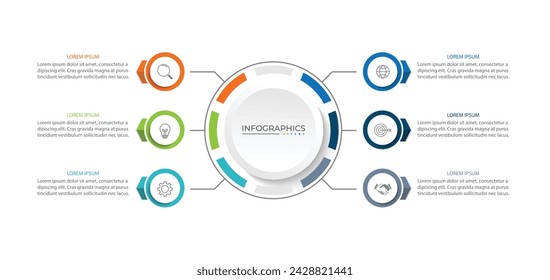 Modern infographic template. Creative circle element design with marketing icons. Business concept with 6 options, steps, sections.