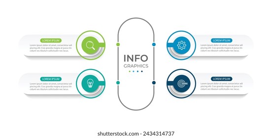 Plantilla de infografía moderna. Diseño de elementos de círculo creativo con iconos de marketing. Concepto de negocio con 4 opciones, pasos, secciones.